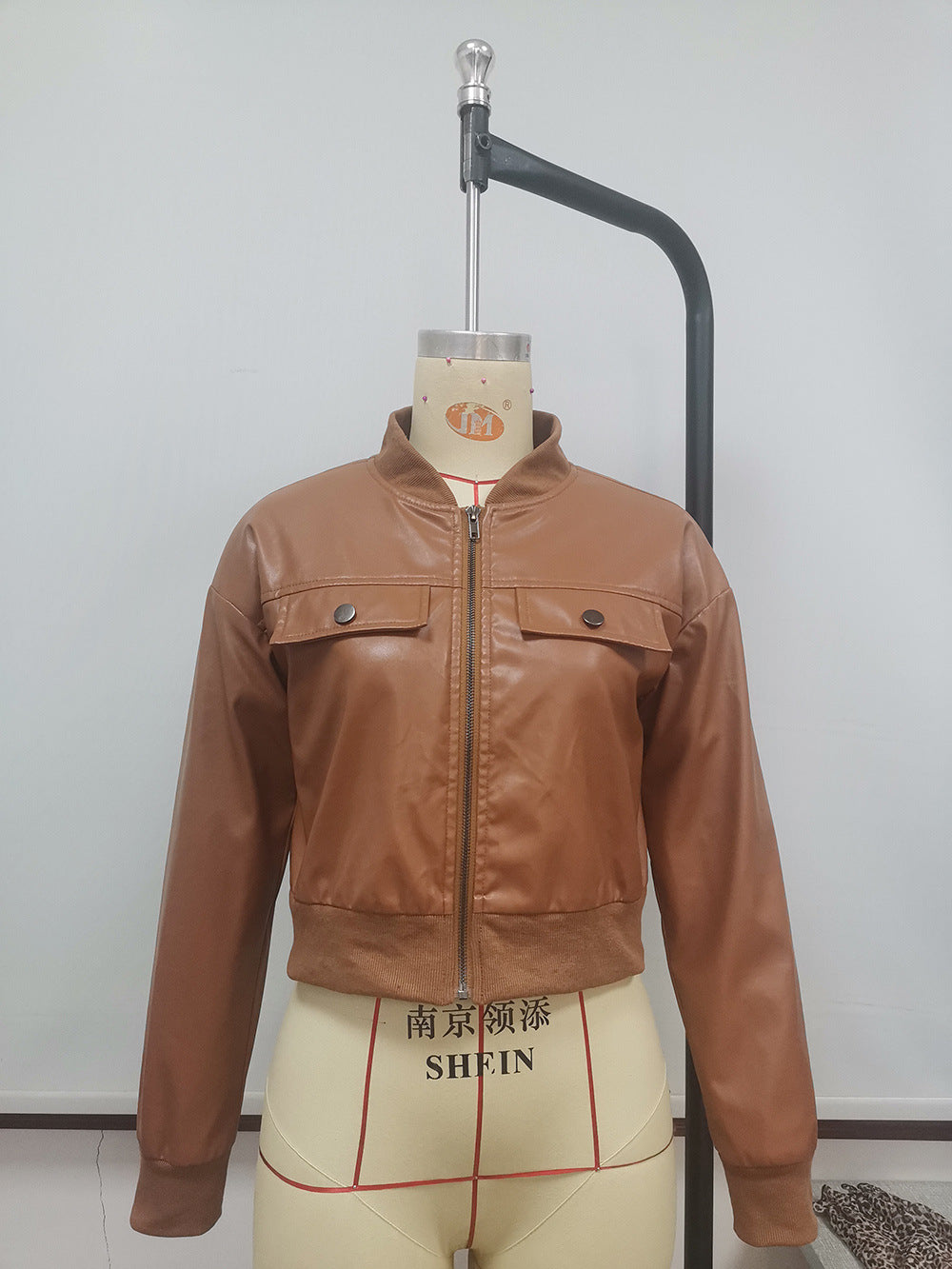 Long-sleeved Solid Color Leather Jacket apparels & accessories