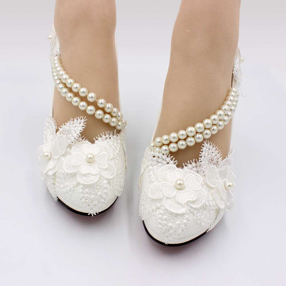 Floral White High Heels Shoes & Bags