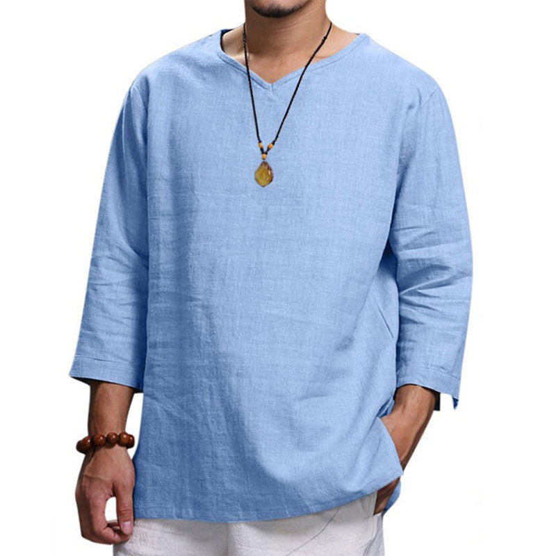 Loose Casual V-neck Top Pullover Shirt men's clothing