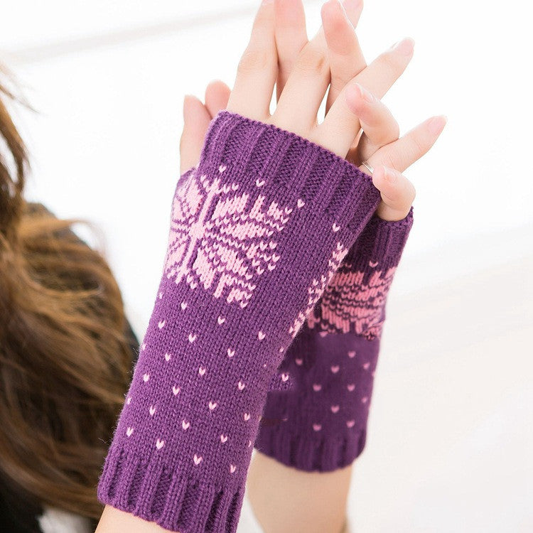 Knitted Half Finger Typing Warm Women Snowflake Christmas Gloves apparels & accessories