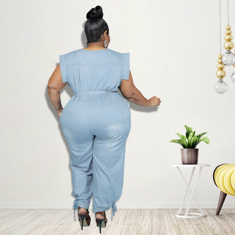 Washed Denim Casual Jumpsuit apparel & accessories