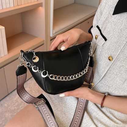 PU Leather Chain Trim Crossbody Bag apparel & accessories