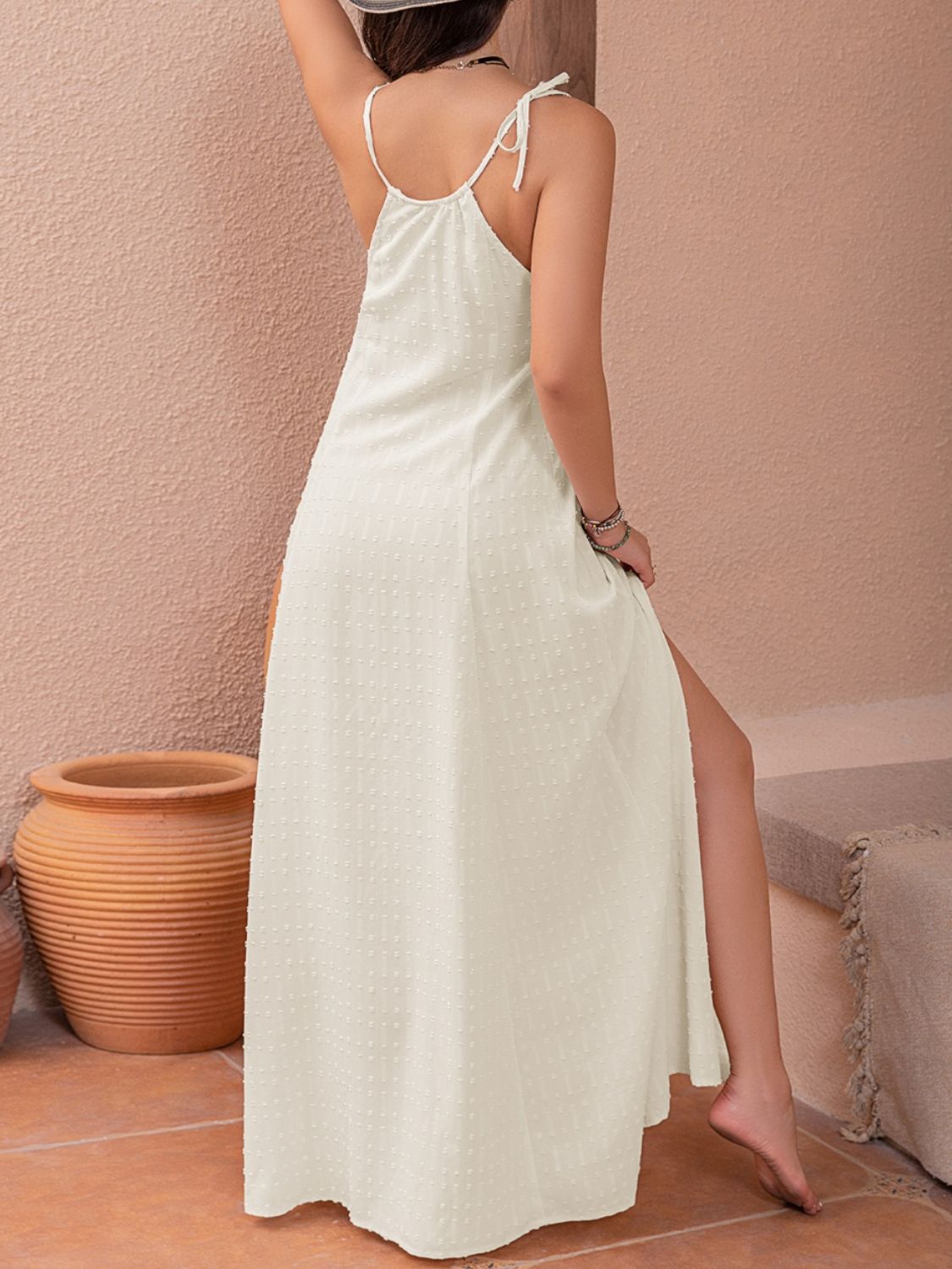 Swiss Dot Cutout Sleeveless Maxi Dress Dresses & Tops