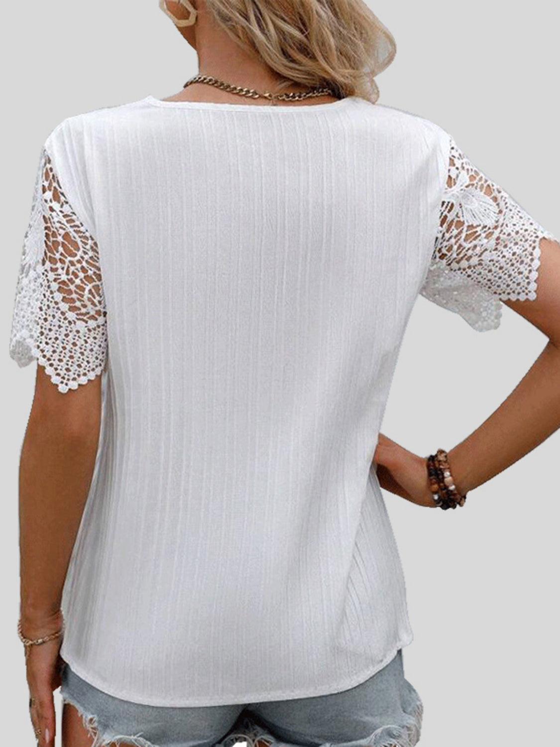 Lace Detail V-Neck Short Sleeve Blouse apparel & accessories