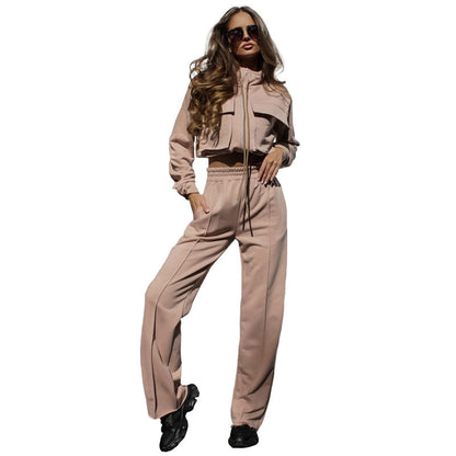 Solid Color Drawstring Long Sleeve Trousers Suit apparels & accessories