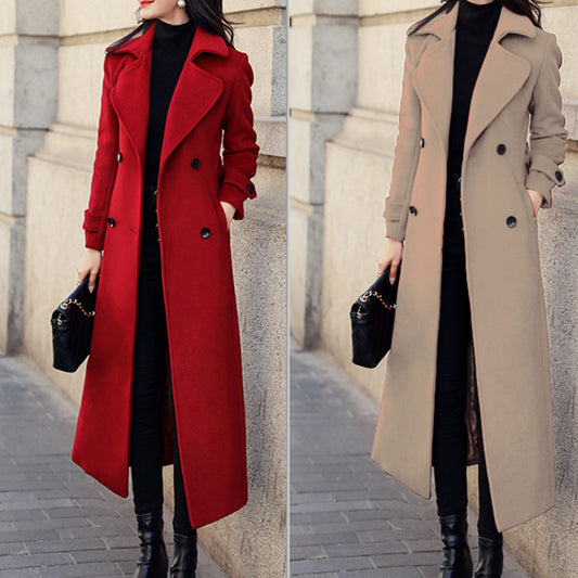 Women's Coat Woolen Extended Suit Collar Trench Coat 0