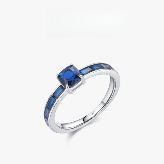 Women's S925 Sterling Silver French Retro Sapphire Ring Jewelry