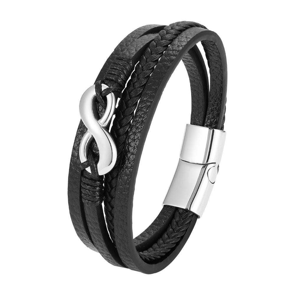 Digital 8 Multi-layer Leather Bracelet Men's Bracelet Leather Rope Jewelry