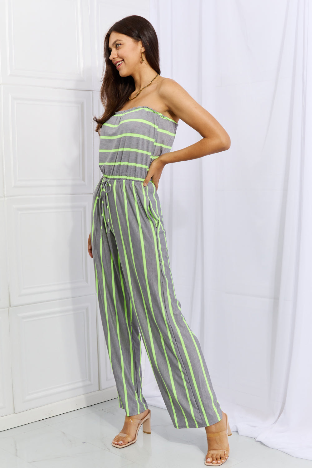 Sew In Love Pop Of Color Full Size Sleeveless Striped Jumpsuit Bottom wear