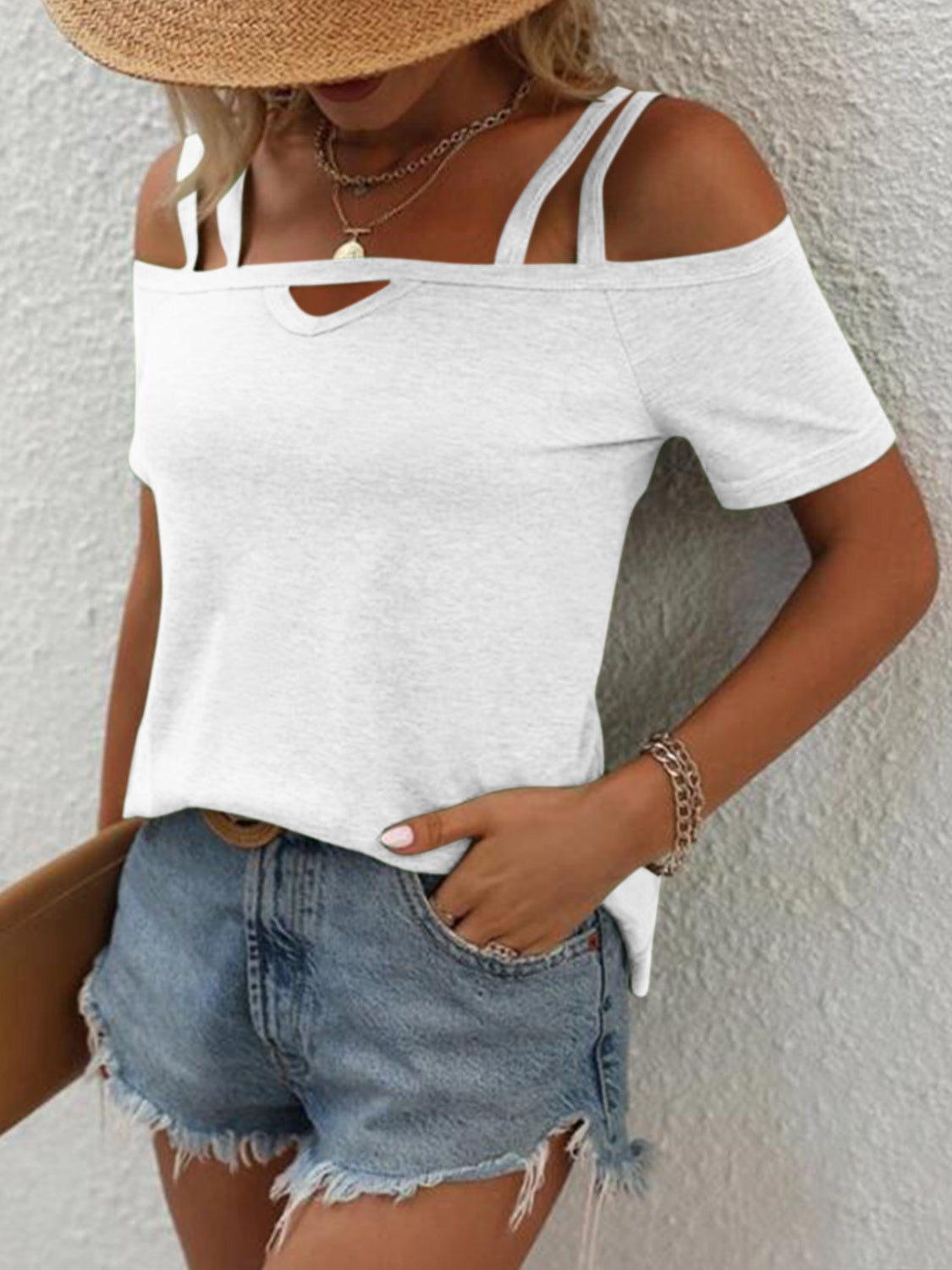 Double Spaghetti Straps Short Sleeve T-Shirt apparel & accessories