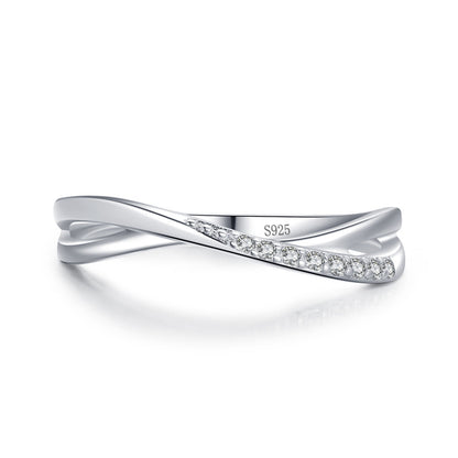 S925 Sterling Silver Cross Line Female Ring Simple Jewelry