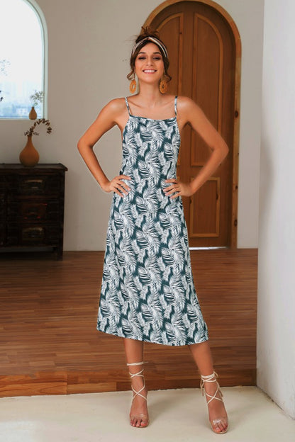 Slit Crisscross Printed Sleeveless Cami Dress Dresses & Tops