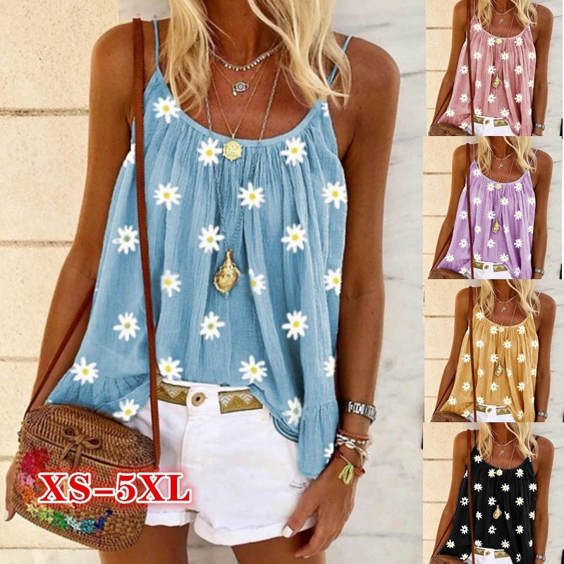 Women's Little Daisy Printed Camisole Large Size Loose Vest apparels & accessories