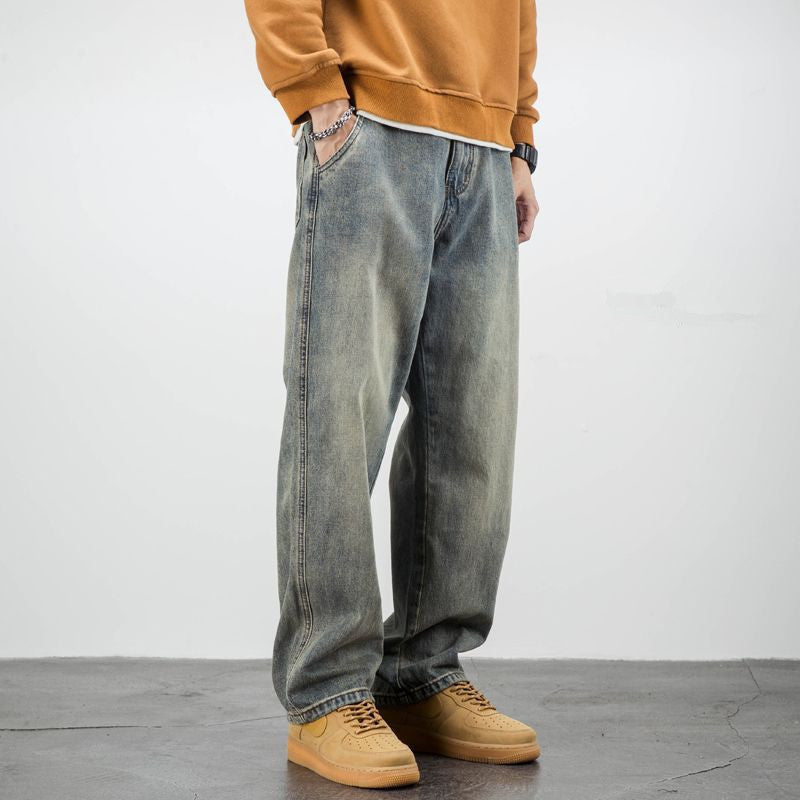 American Casual Yellow Mud Dyed Jeans Straight Loose apparel & accessories