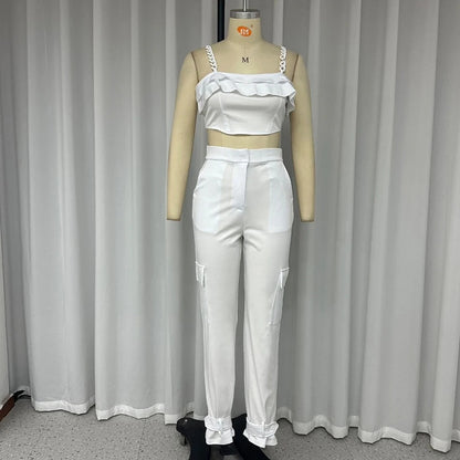 Women's Square Collar High Waist Ankle-tied Trousers Suit apparel & accessories