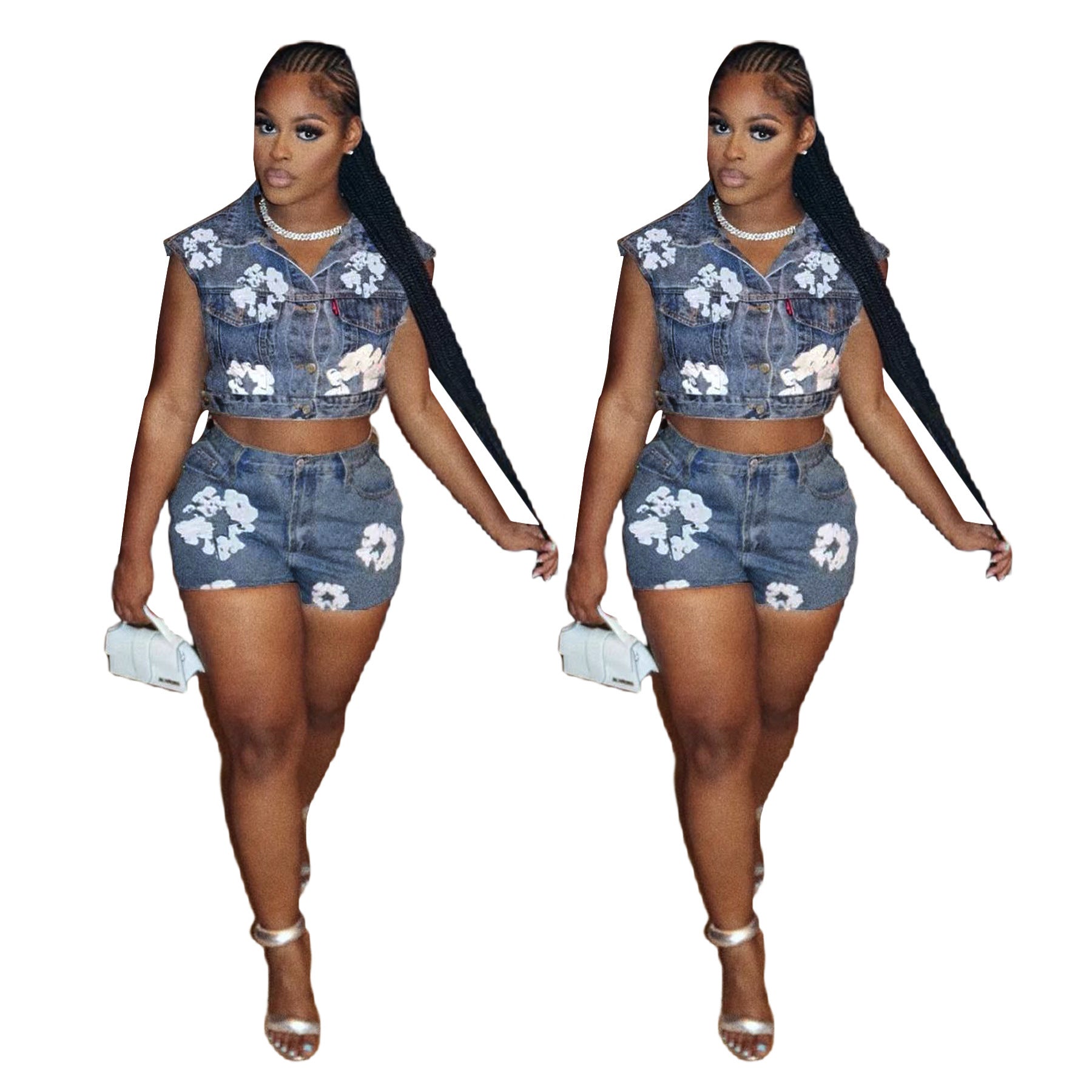 Women's Denim Printing Stretch Shorts Suit apparel & accessories