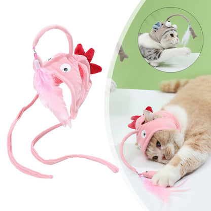 Head Wearing Feather Funny Cat Stick Funny Cat Toy Stick Gray Big Eye Pet Toys Pet Products Pet Products