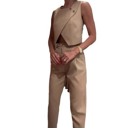 Women's Solid Color Round Neck Top Straight-leg Pants Suit Bottom wear