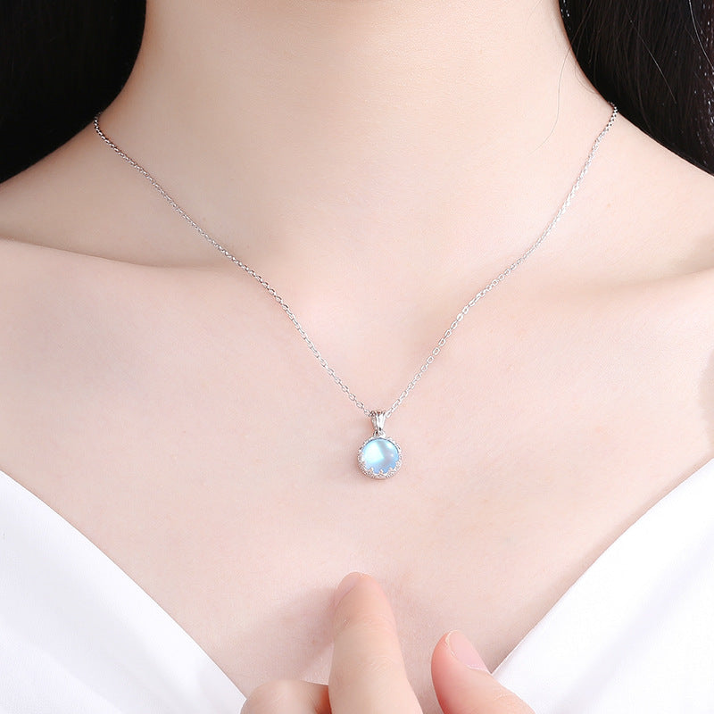 Crown Moonstone Necklace Female S925 Sterling Silver Clavicle Chain Niche Design Light Luxury Pendant Jewelry