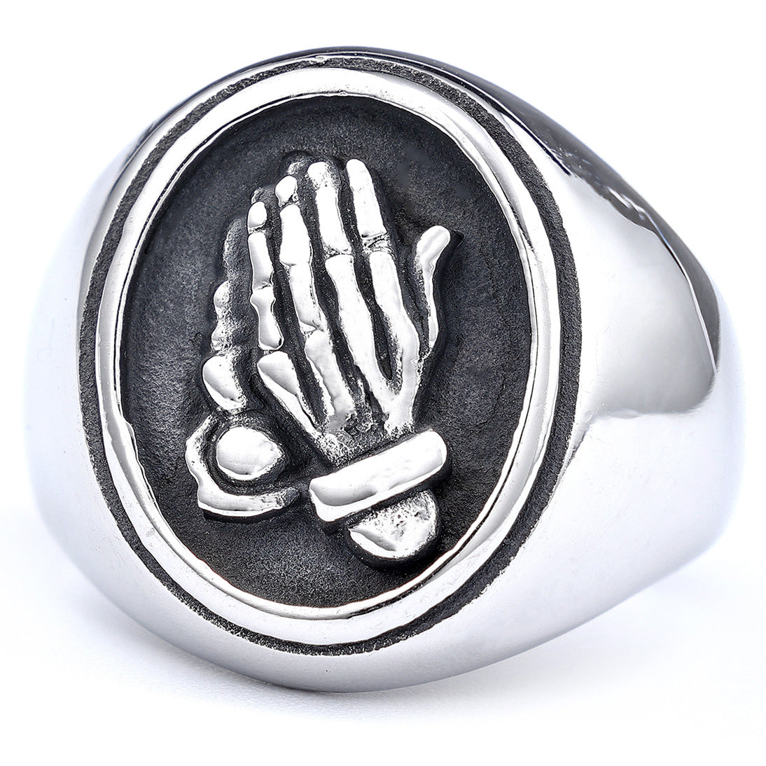 Fashion Titanium Steel Praying Hands Ring Jewelry