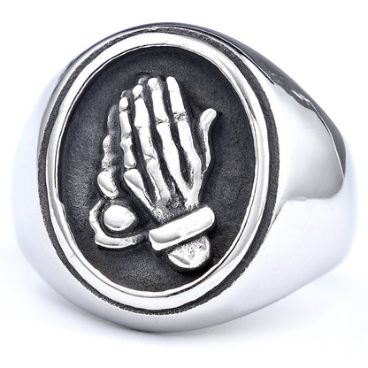 Fashion Titanium Steel Praying Hands Ring Jewelry