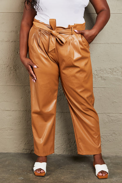 HEYSON Powerful You Full Size Faux Leather Paperbag Waist Pants Bottom wear