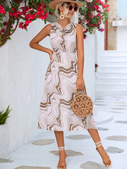 Printed Cowl Neck Sleeveless Dress apparel & accessories