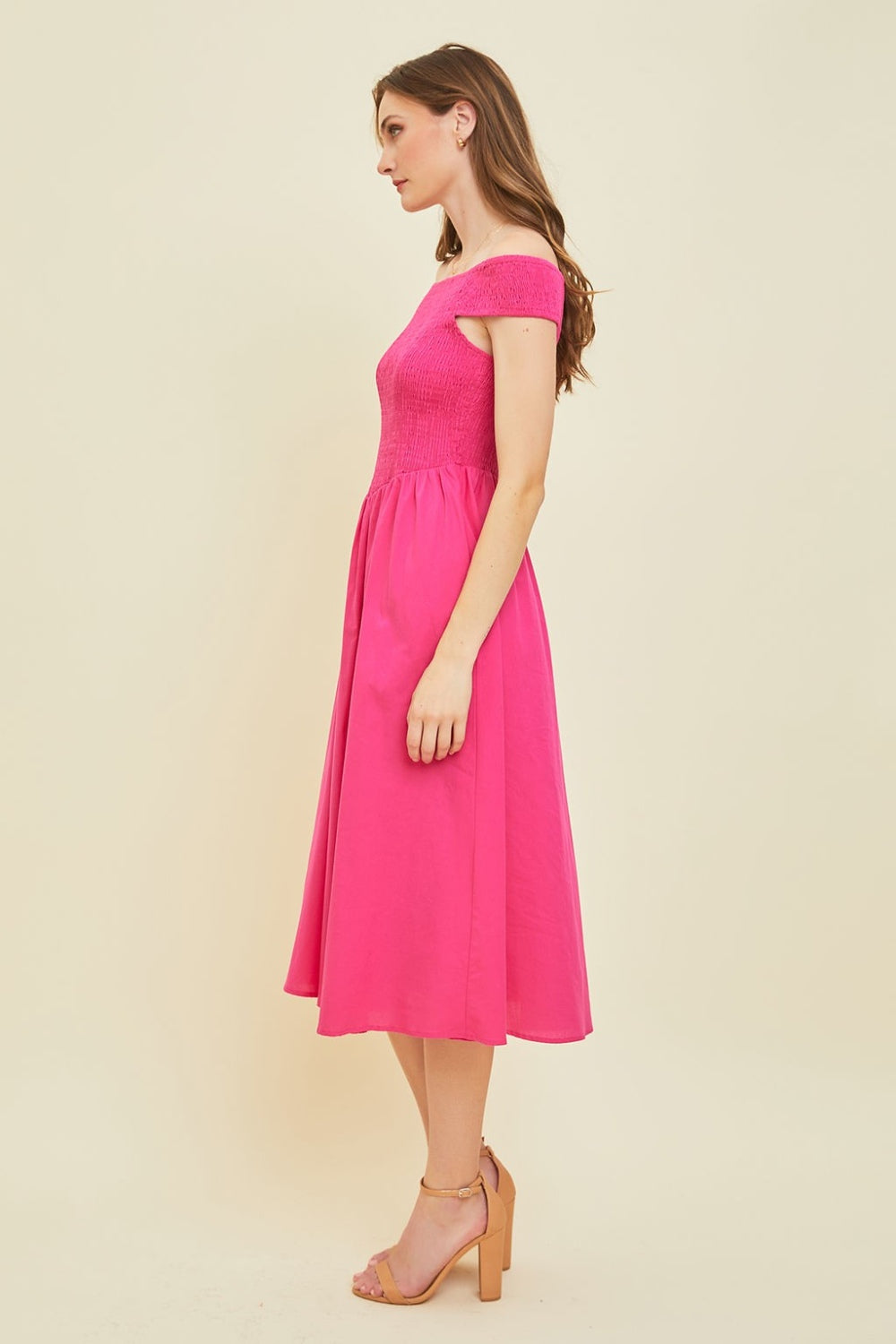 HEYSON Off-Shoulder Smocked Midi Dress Dresses & Tops