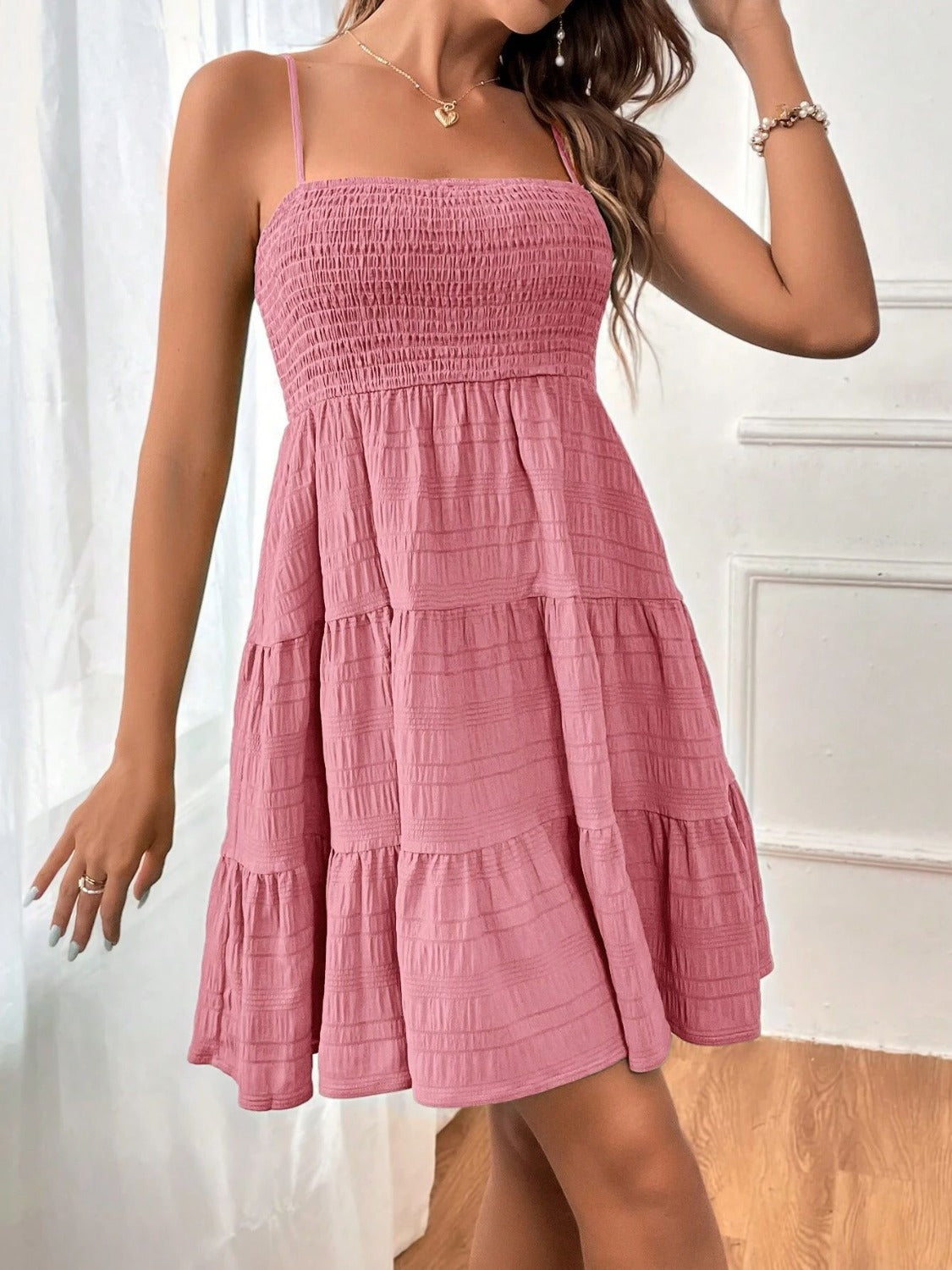 Tiered Smocked Square Neck Cami Dress Dresses & Tops