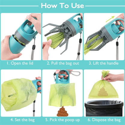 Portable Lightweight Dog Pooper Scooper With Built-in Poop Bag Dispenser Eight-claw Shovel Pet Products