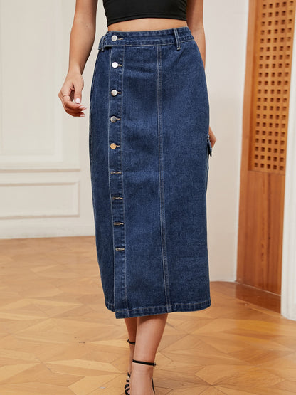 Button Down Midi Denim Skirt Bottom wear