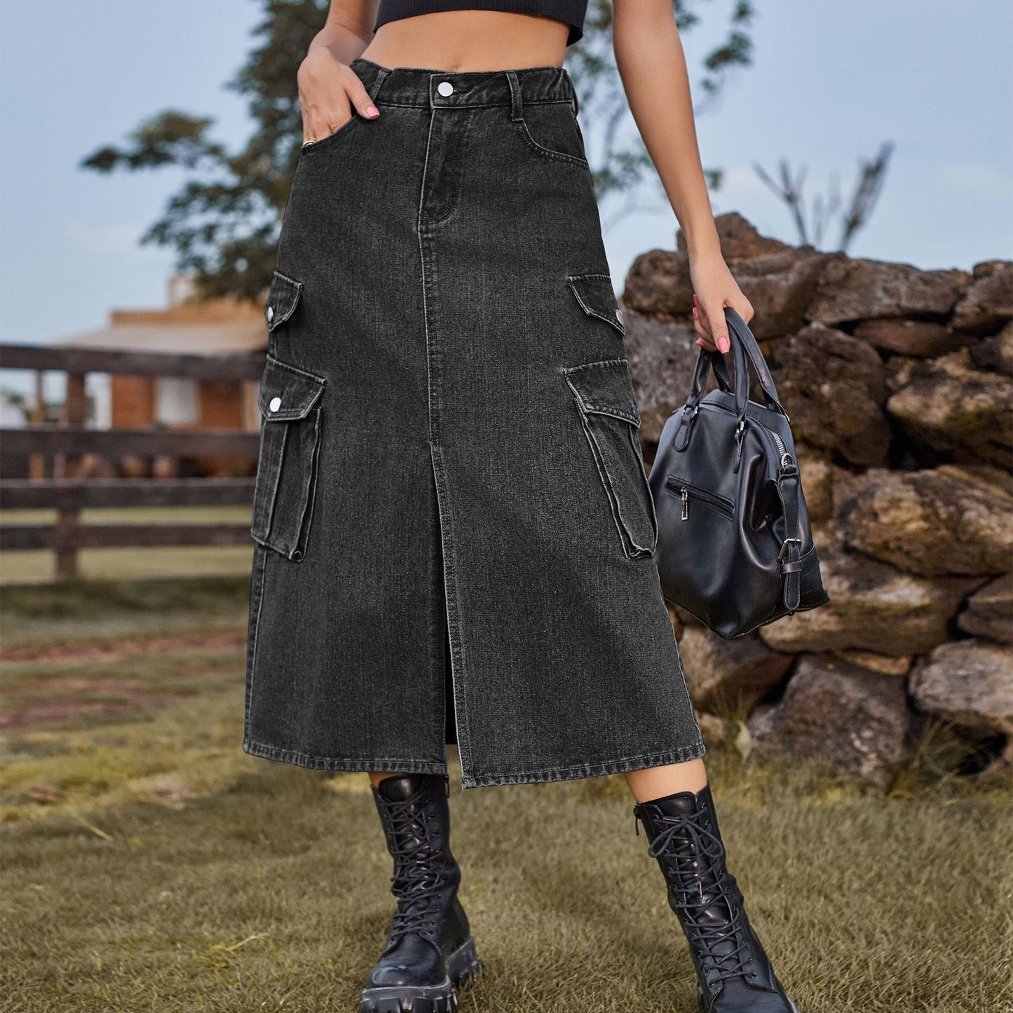 Women's Denim Cargo Pants Casual Skirt apparels & accessories