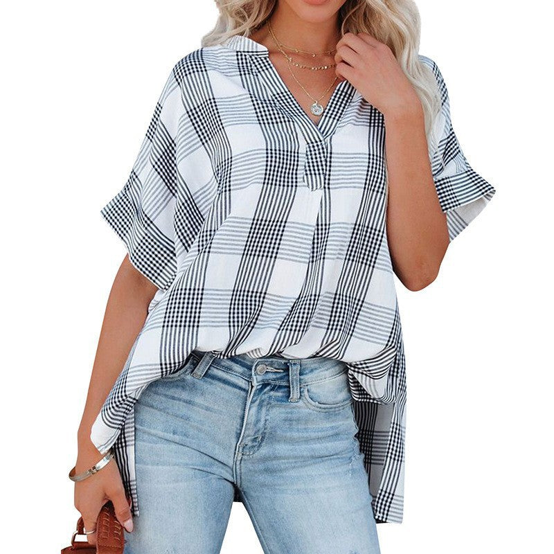 Summer Loose Shirt For Women Short Sleeve Thin V-Neck Pullover Shirt apparels & accessories