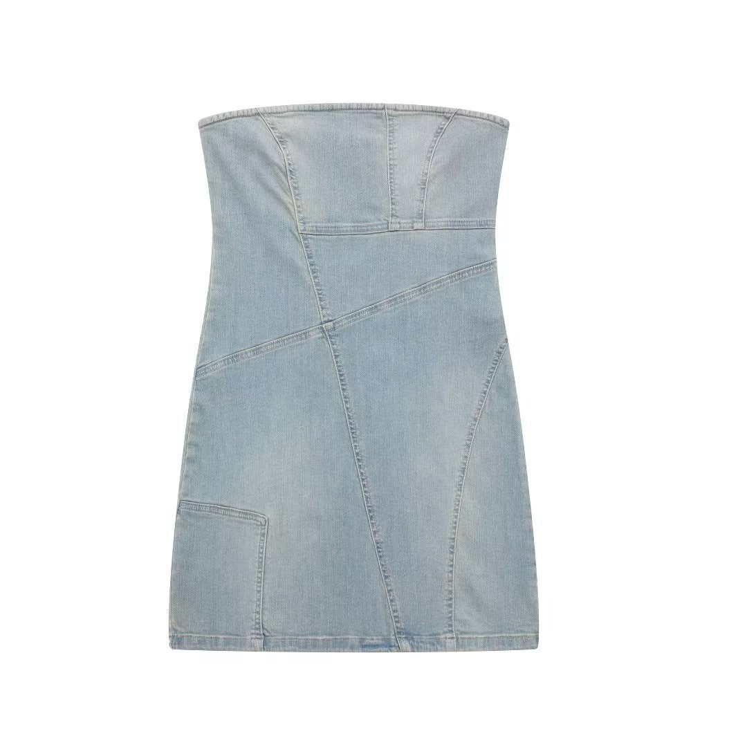 Women's American-style Hot Girl Denim Tube Top Dress apparel & accessories