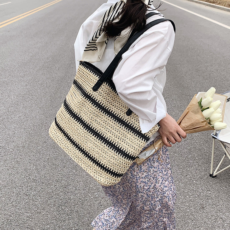 Striped Large Capacity Casual Handbag Summer Straw Bags Accessories for women