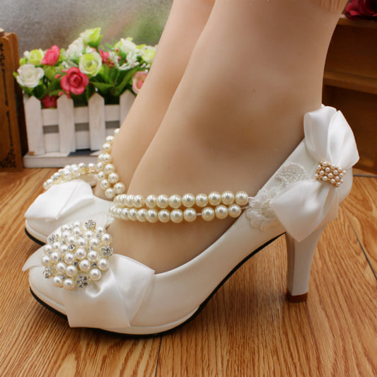 Fashion Simple Bridal Shoes Bow High Heels Shoes & Bags