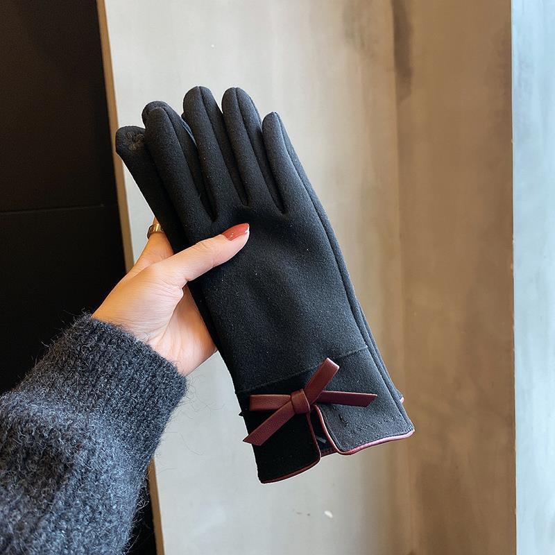 Warm Gloves Winter Women's Cute Bow Fleece-lined Thickened apparels & accessories