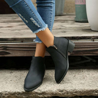 Ankle Boots Women Chunky Mid Heel Shoes Waterproof Side Zipper Boots Shoes & Bags