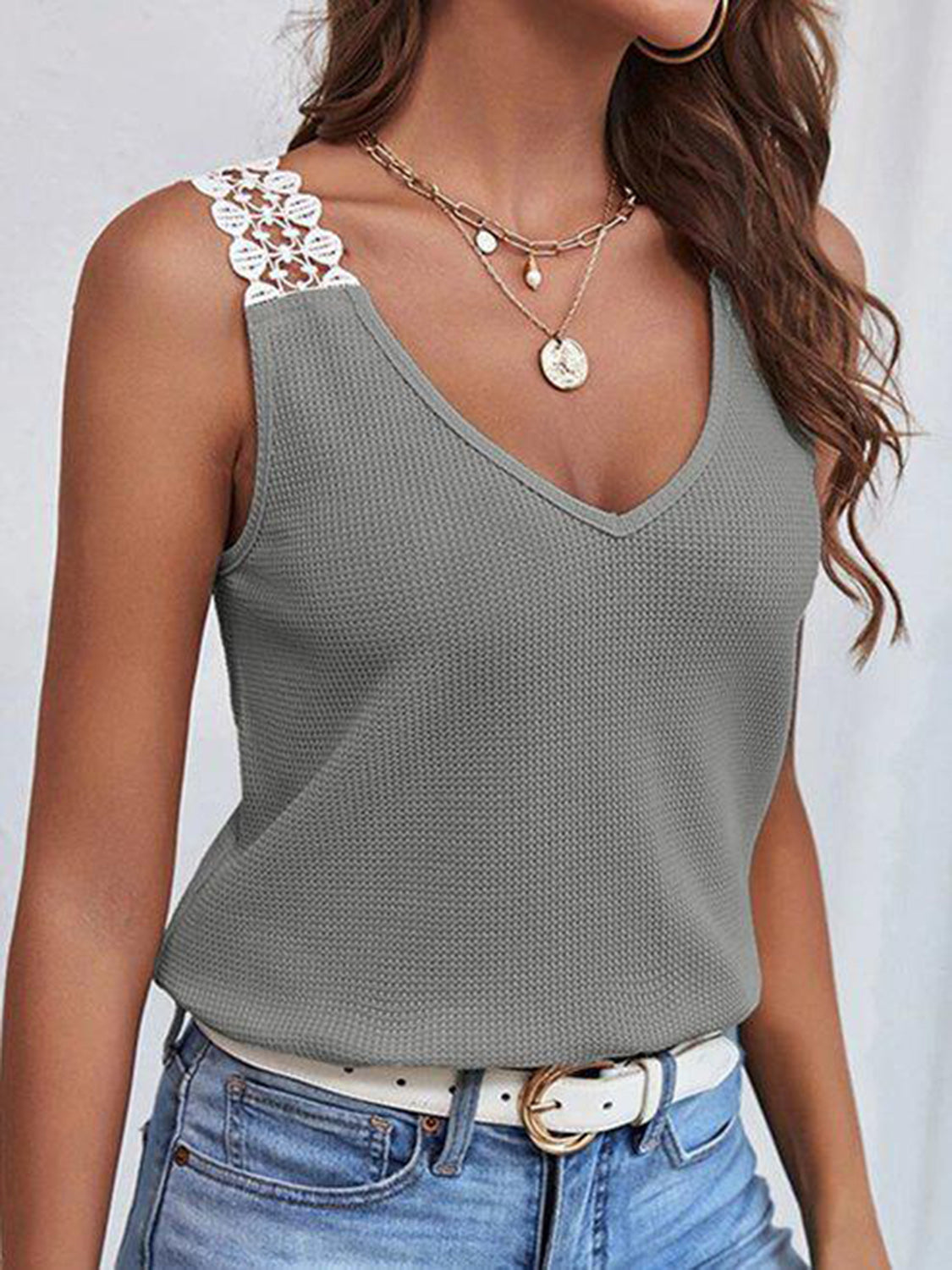 Full Size Lace Detail V-Neck Tank apparel & accessories