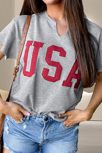 USA Notched Short Sleeve T-Shirt Dresses & Tops