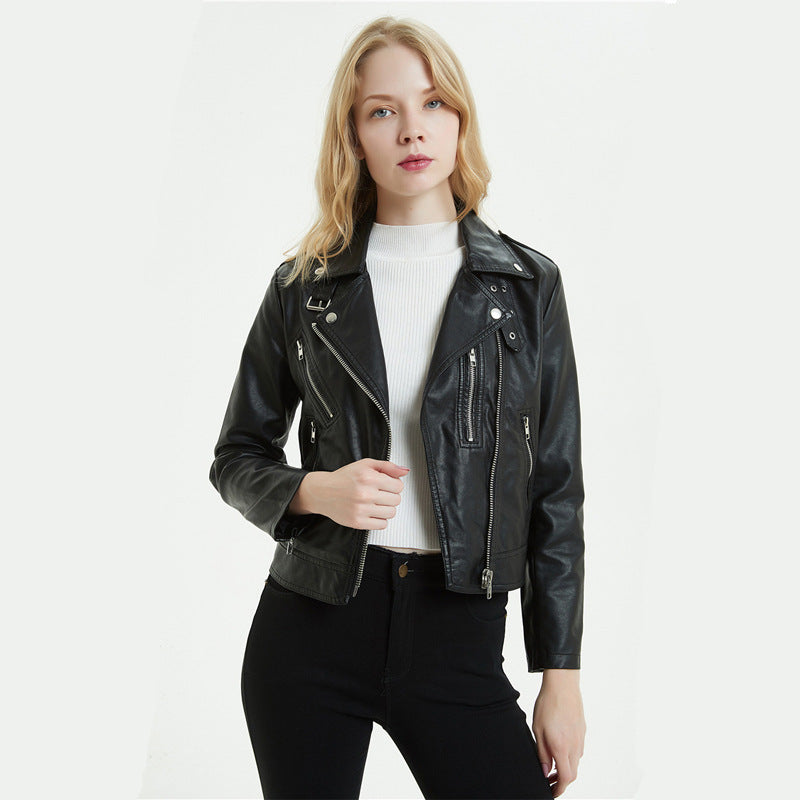 American Women's Short PU Motorcycle Jacket apparels & accessories