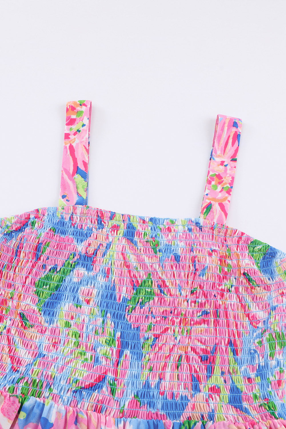 Floral Smocked Square Neck Jumpsuit with Pockets apparel & accessories