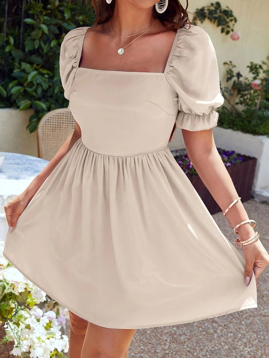 Square Neck Flounce Sleeve Mini Dress Dresses & Tops