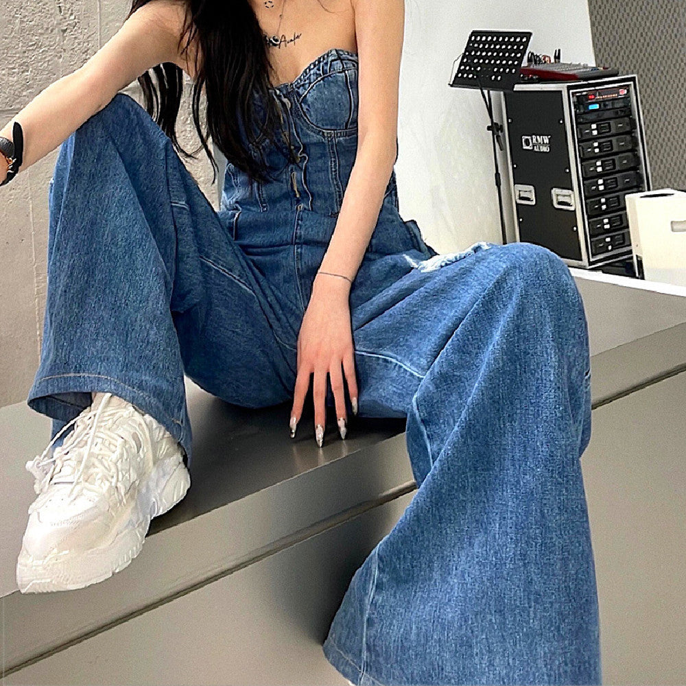 Women's Sexy Bra Denim Jumpsuit apparel & accessories