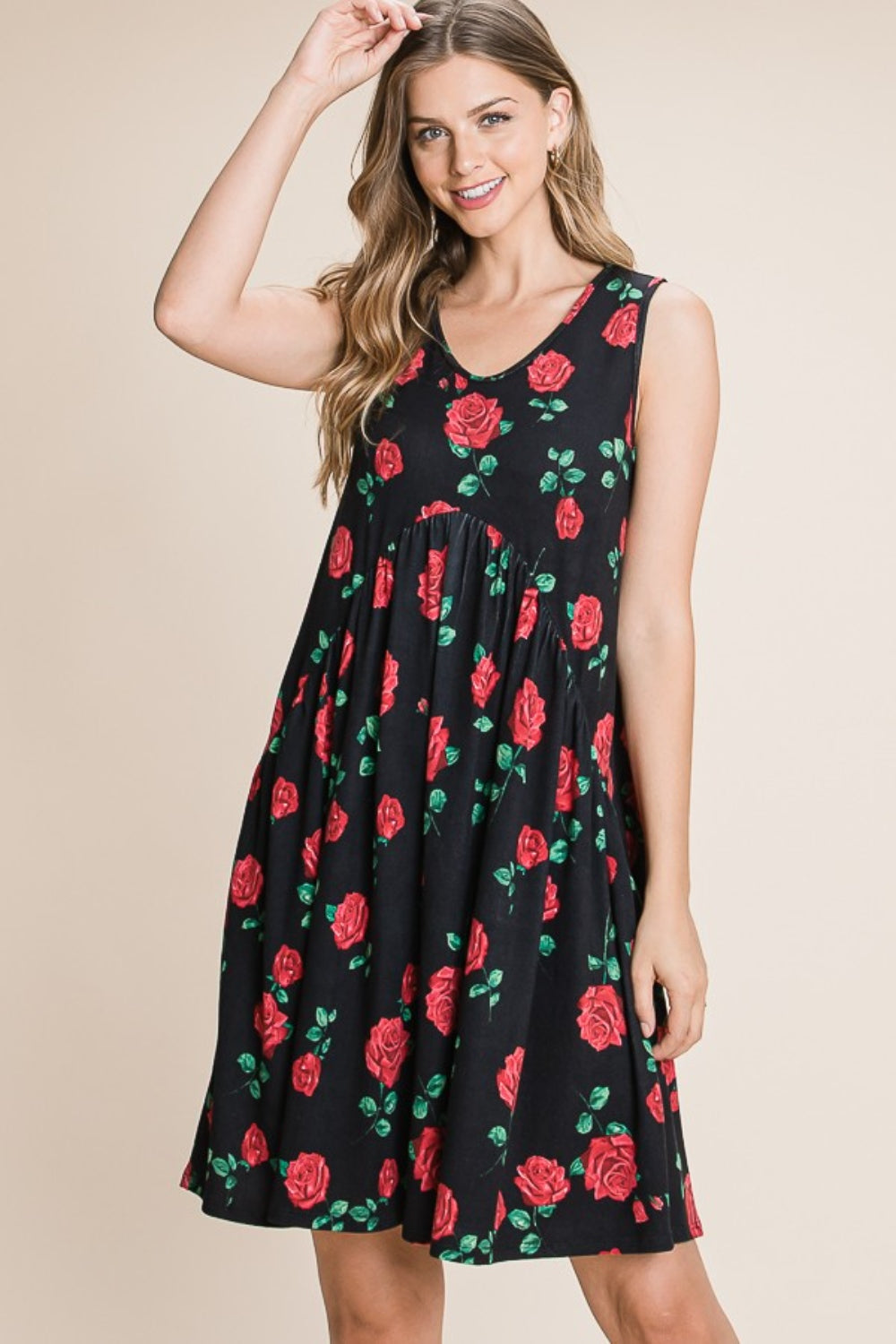 BOMBOM Floral Ruched Tank Dress Dresses & Tops