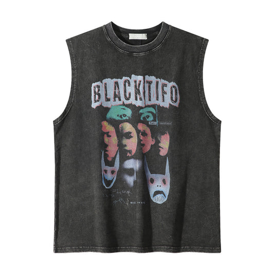 Ghost Face Printed Distressed Wash Vest For Men apparel & accessories