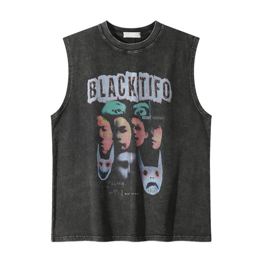 Ghost Face Printed Distressed Wash Vest T-Shirts & hoodies