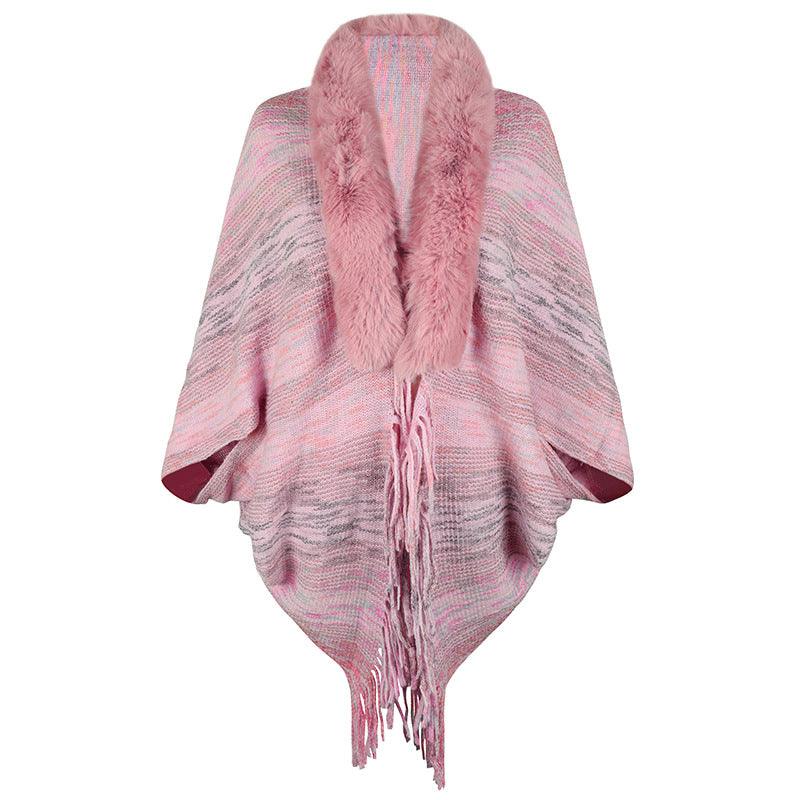 Drizzling Rainbow Striped Women's Tassel Cloak winter clothes for women