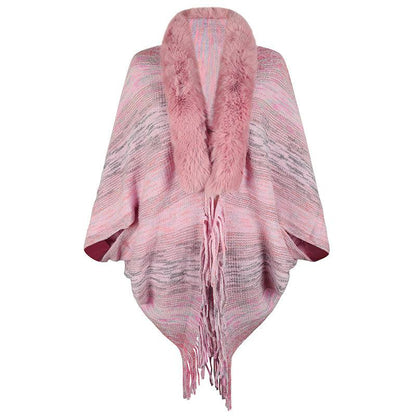Drizzling Rainbow Striped Women's Tassel Cloak winter clothes for women