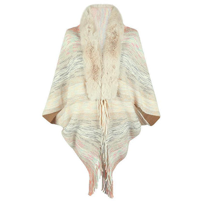 Drizzling Rainbow Striped Women's Tassel Cloak winter clothes for women